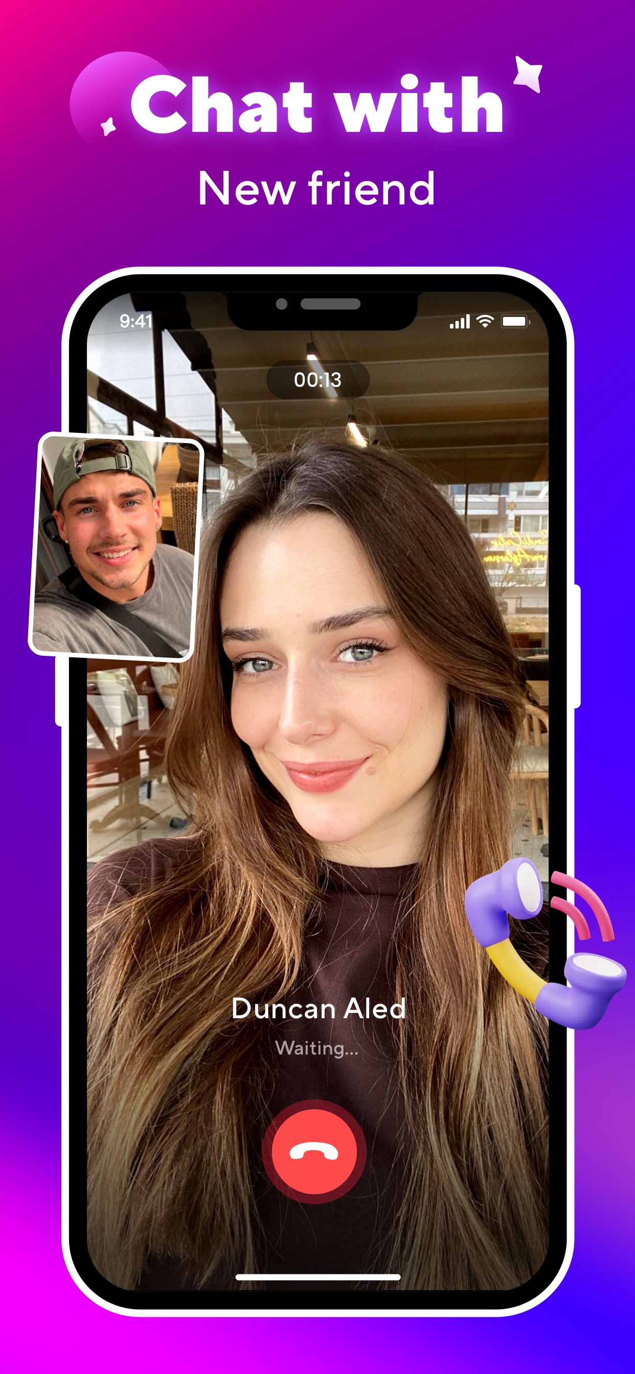 Friends connecting over a video call on the app